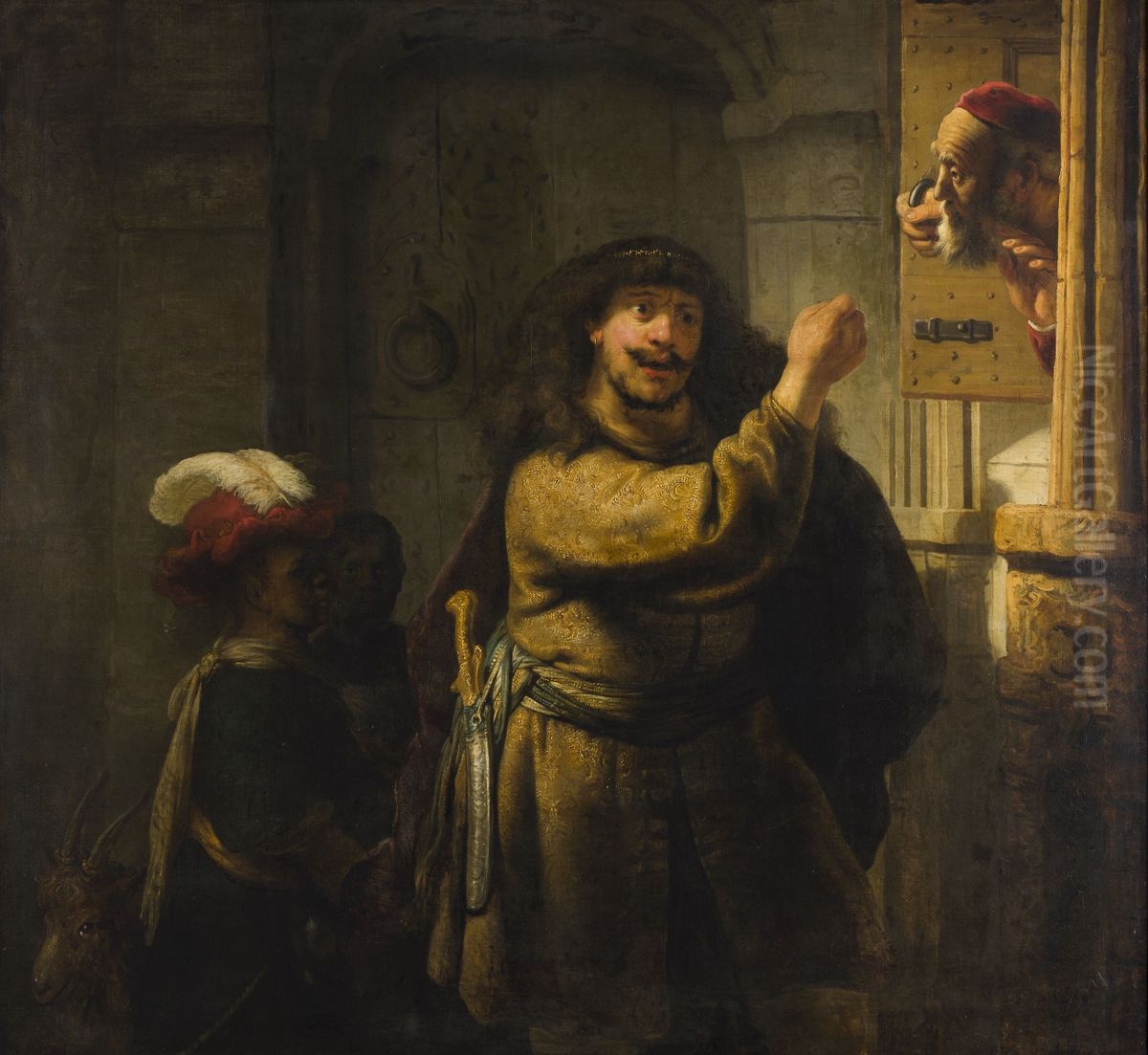 Samson threatening his father in law Oil Painting by Rembrandt