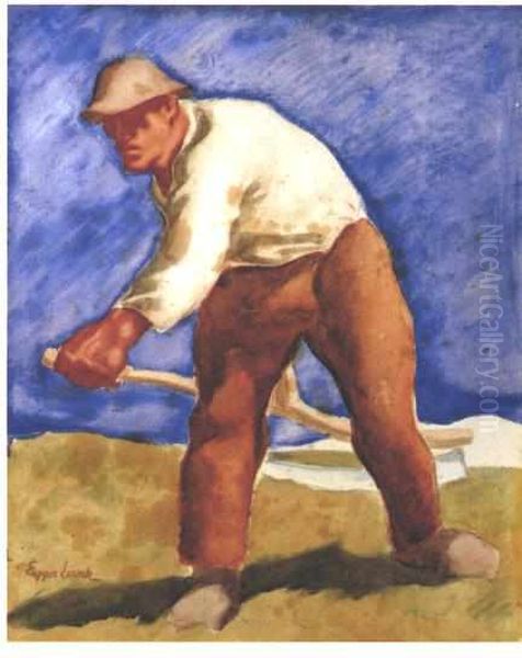 The mower Oil Painting by Albin Egger-Lienz