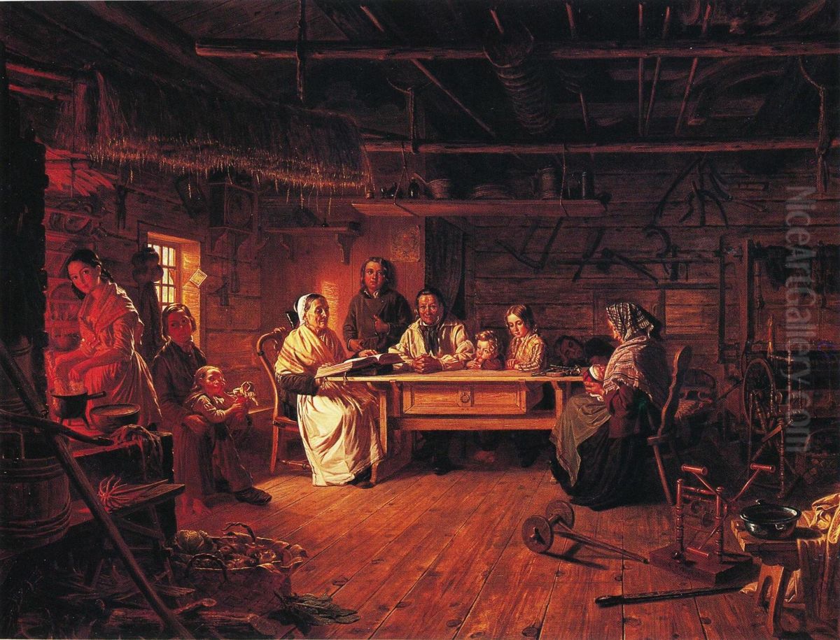 Sunnuntaiaamu talonpoikaistuvassa Oil Painting by Robert Wilhelm Ekman