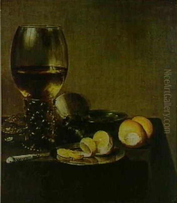 Still life with roemer, lemon and oysters Oil Painting by Pieter Claesz