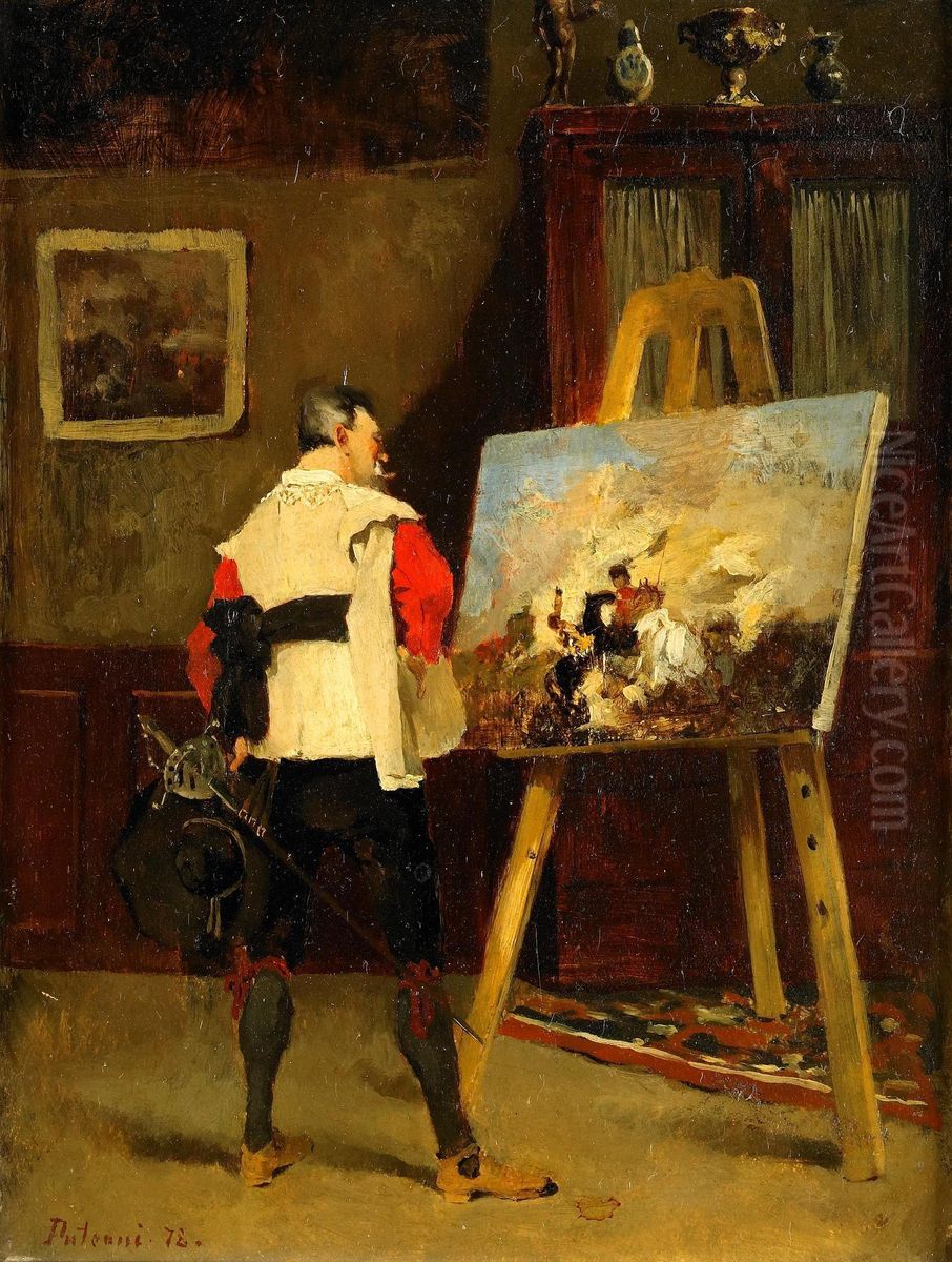 One at Easel Oil Painting by Friedrich von Puteani