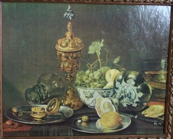 Still life with Akelei cup and tazza Oil Painting by Jan Van Buken