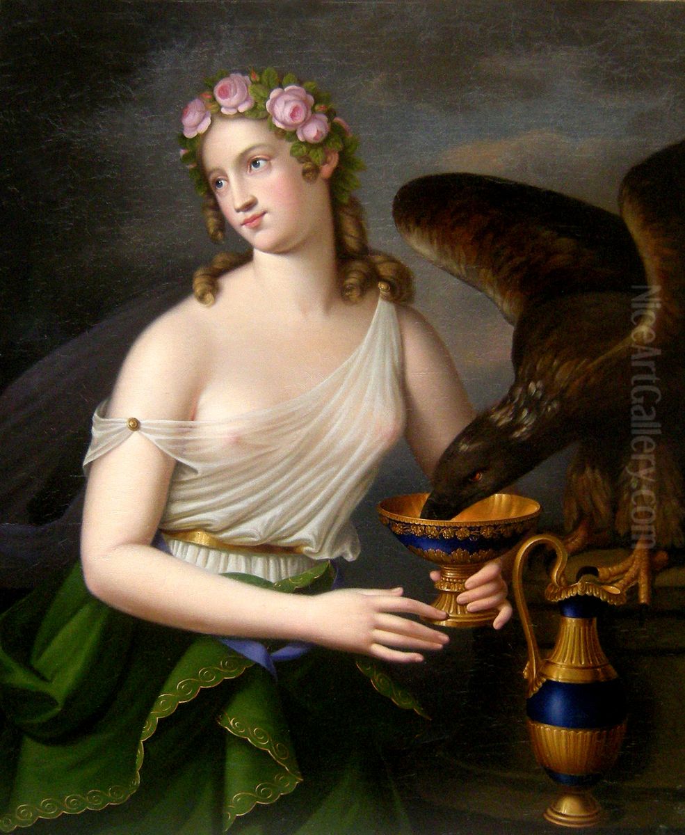 Goddess of Youth and Cupbearer Hebe and Eagle of Zeus Oil Painting by Louis Fischer
