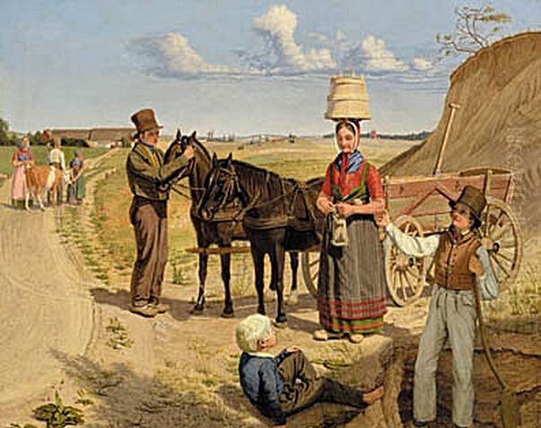 Peasants at a marl pit. Oil Painting by Godtfred Rump