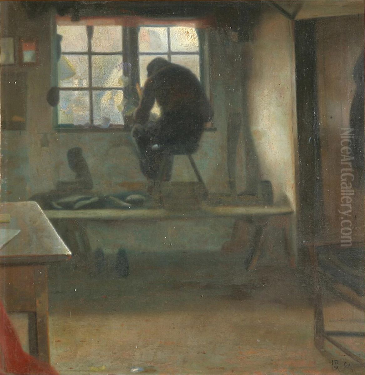 The old shoemaker in Maalov. Oil Painting by Charles Godtfredsen