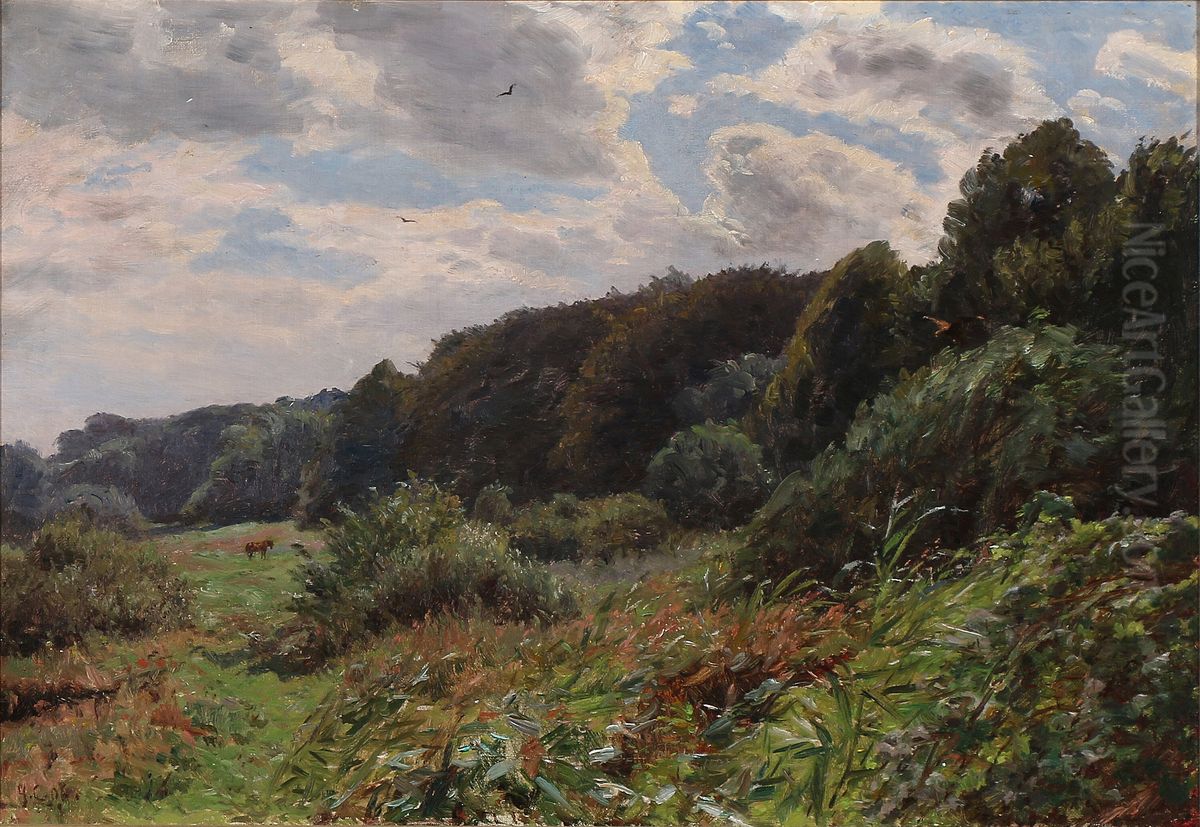 Clouds drifting over a landscape Oil Painting by Godfred B.W. Christensen