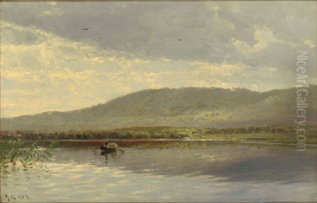 Landscape with a lake near Himmelbjerget, Denmark. Oil Painting by Godfred B.W. Christensen