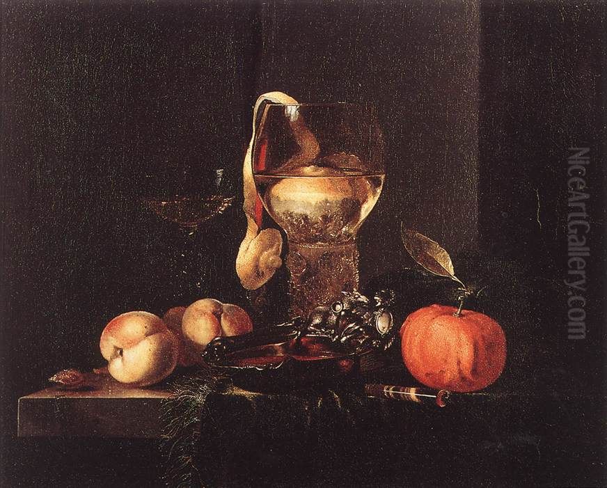 Still-Life with Silver Bowl, Glasses, and Fruit Oil Painting by Willem Kalf
