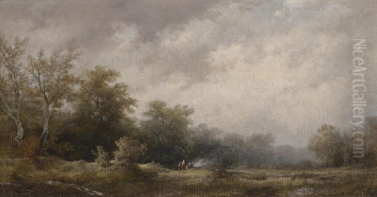 Autumnal landscape with decorative figures Oil Painting by Remigius Adrianus Haanen