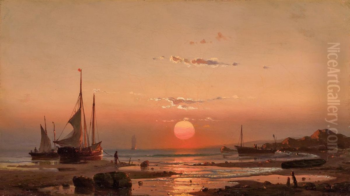 Ships at Sunset Oil Painting by Mauritz de Haas
