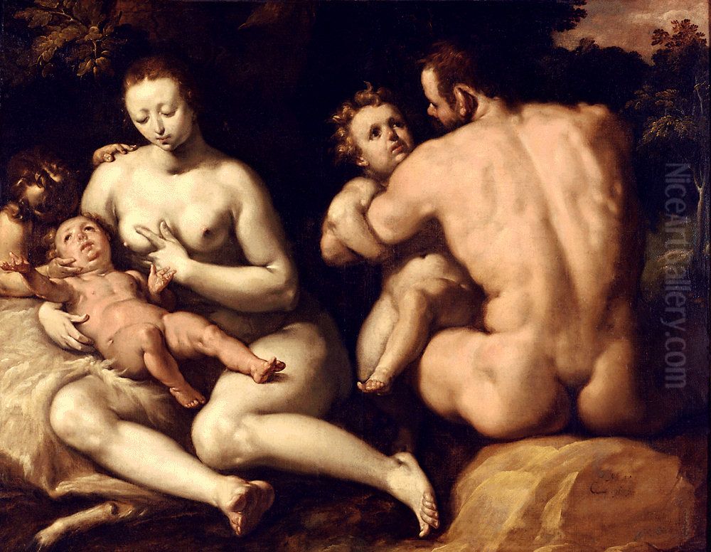 The first family. Oil Painting by Cornelis van Haarlem