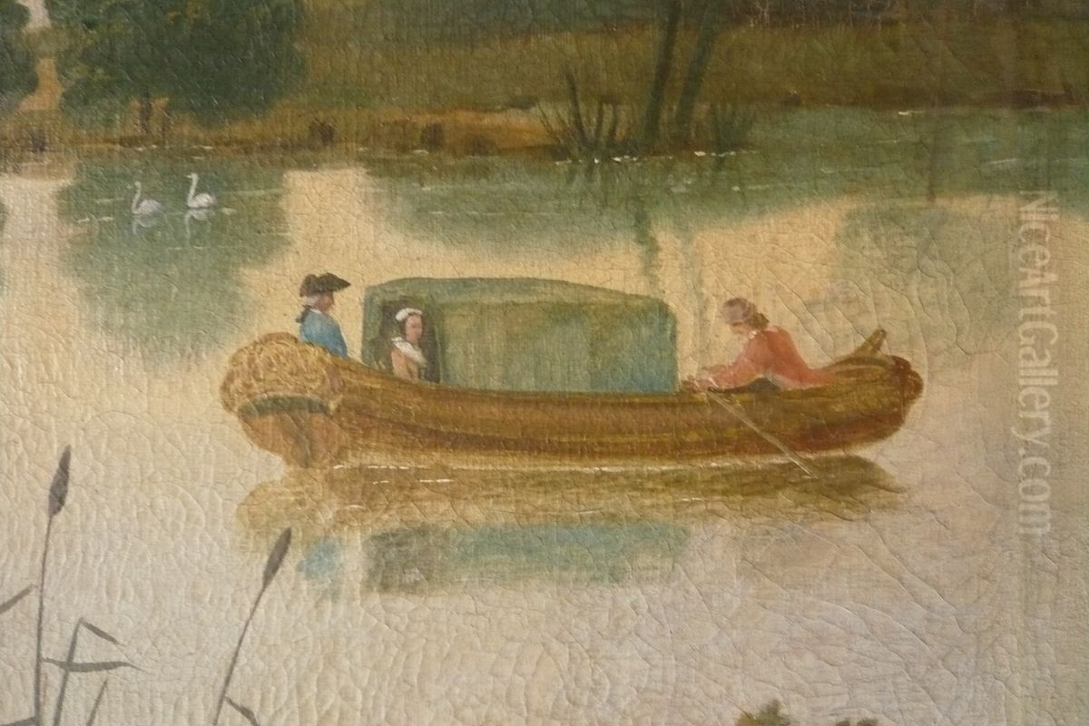 Muurschildering van een roeiboot Oil Painting by Jan Augustini