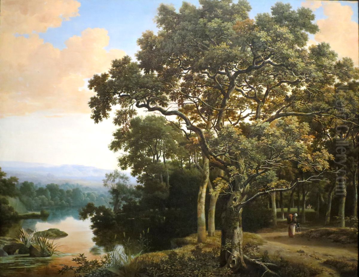 A Wooded Landscape with Travelers Oil Painting by Joris van der Haagen or Hagen
