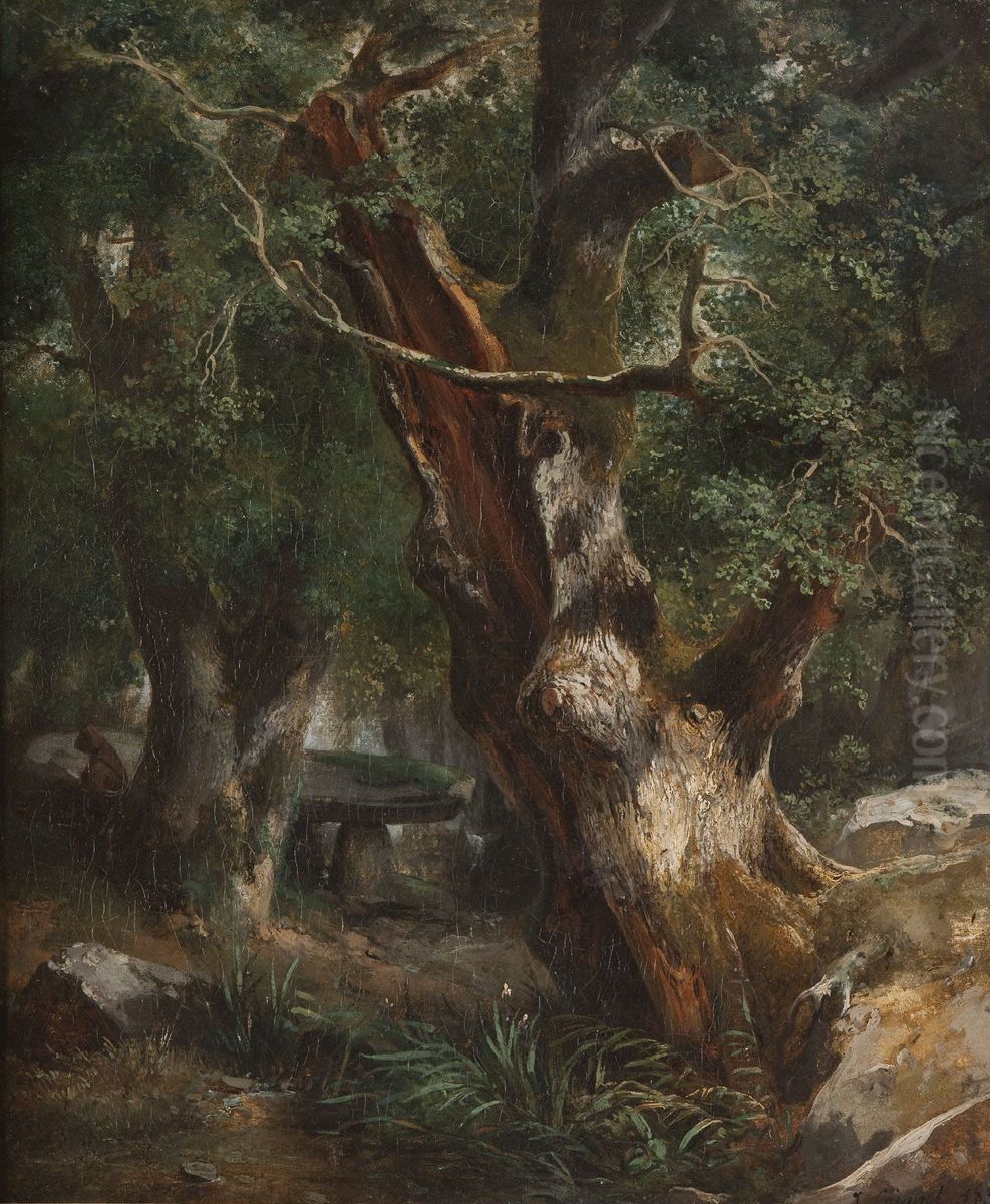 Le Chene au dolmen dans la foret de Broceliande Oil Painting by Jules Louis Phillipe Coignet