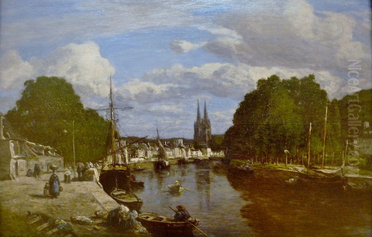 The port of Quimper Oil Painting by Eugene Louis Boudin