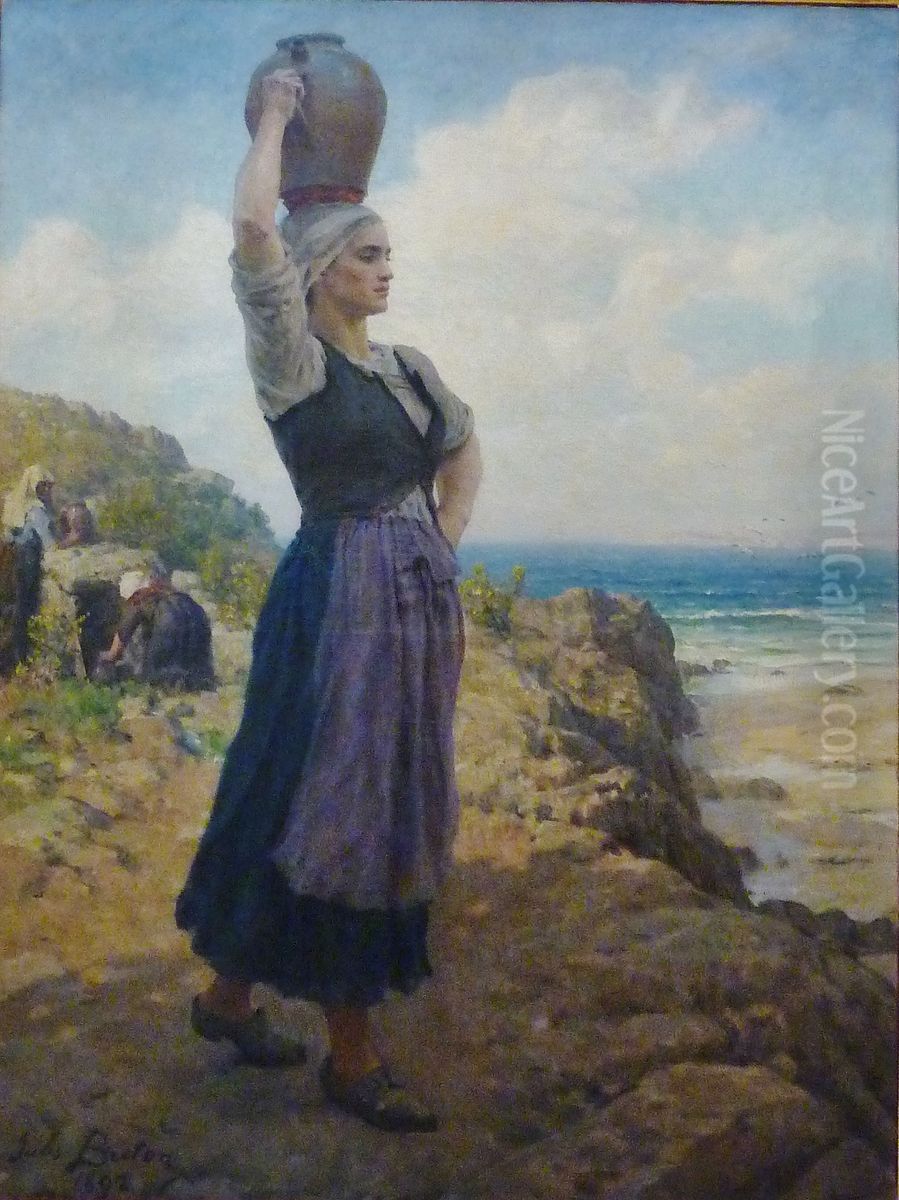 A la fontaine Oil Painting by Jules Breton