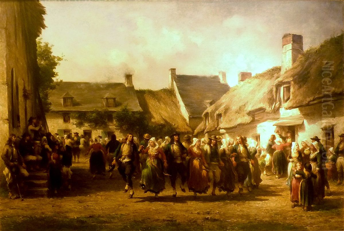 Une noce en Bretagne. Oil Painting by Adolphe Pierre Leleux