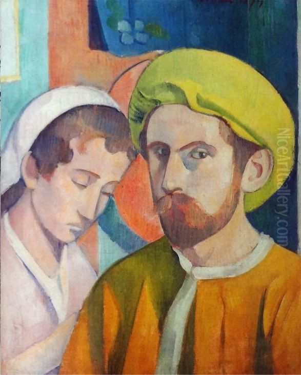 Portrait de l'artiste au turban jaune Oil Painting by Emile Bernard