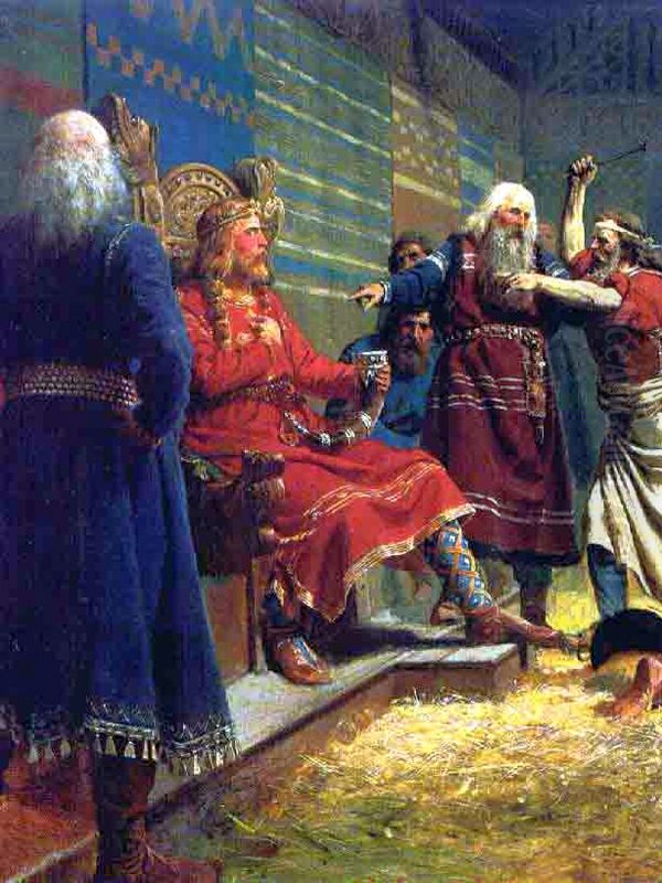 Hakon den Gode og bondene ved blotet pa Maere Oil Painting by Peter Nicolai Arbo