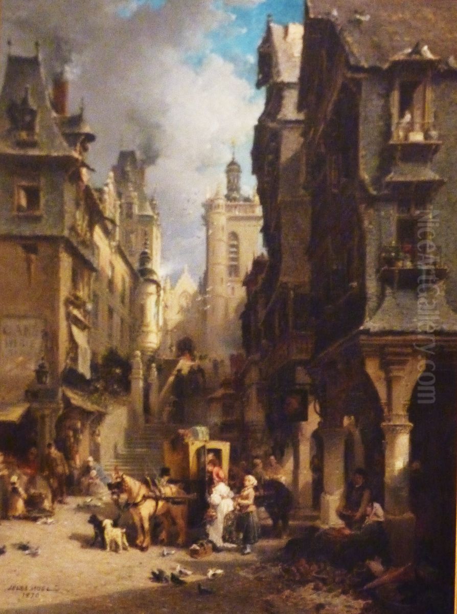 Une rue a Morlaix en 1830 Oil Painting by Jules Achille Noel