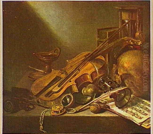 Vanitasstilleven met viool en schedel Oil Painting by Pieter Claesz