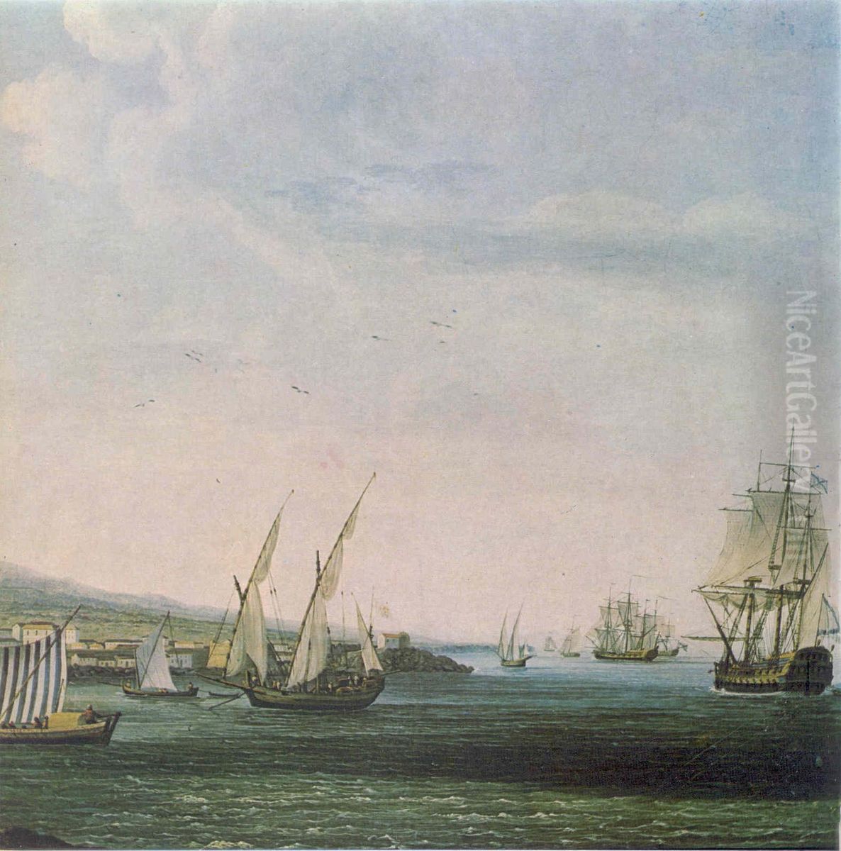Russian navy near Catania coast Oil Painting by Jacob Philipp Hackert