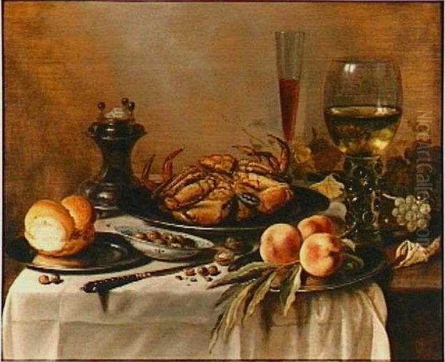 Stilleven met een krab en perziken Oil Painting by Willem Claesz. Heda