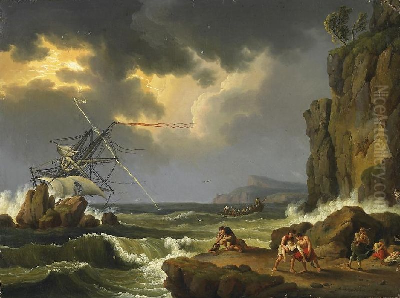 Coastal landscape with Sea Storm Oil Painting by Jacob Philipp Hackert
