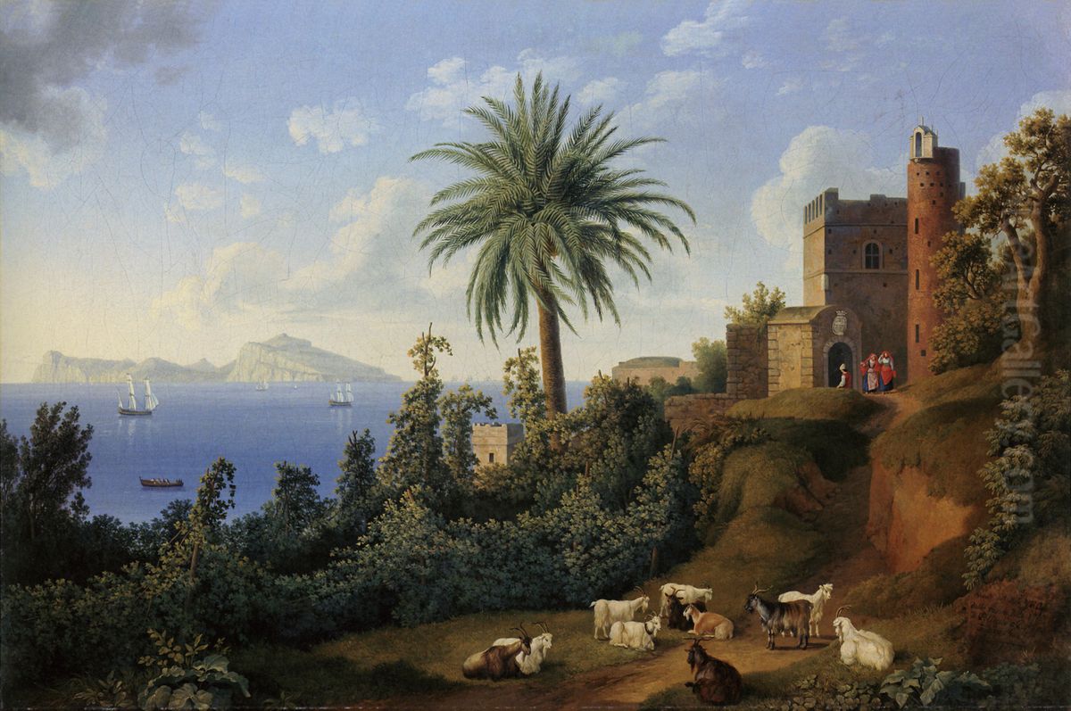 View of Posillipo on the Isle of Capri(1795), Oil Painting by Jacob Philipp Hackert
