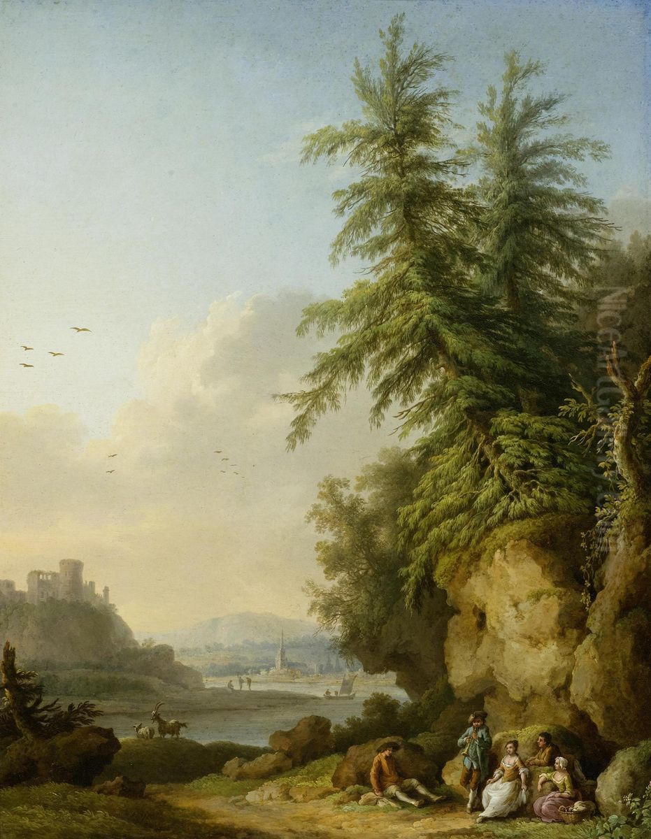 View of ruins by a river (the Seine) Oil Painting by Jacob Philipp Hackert