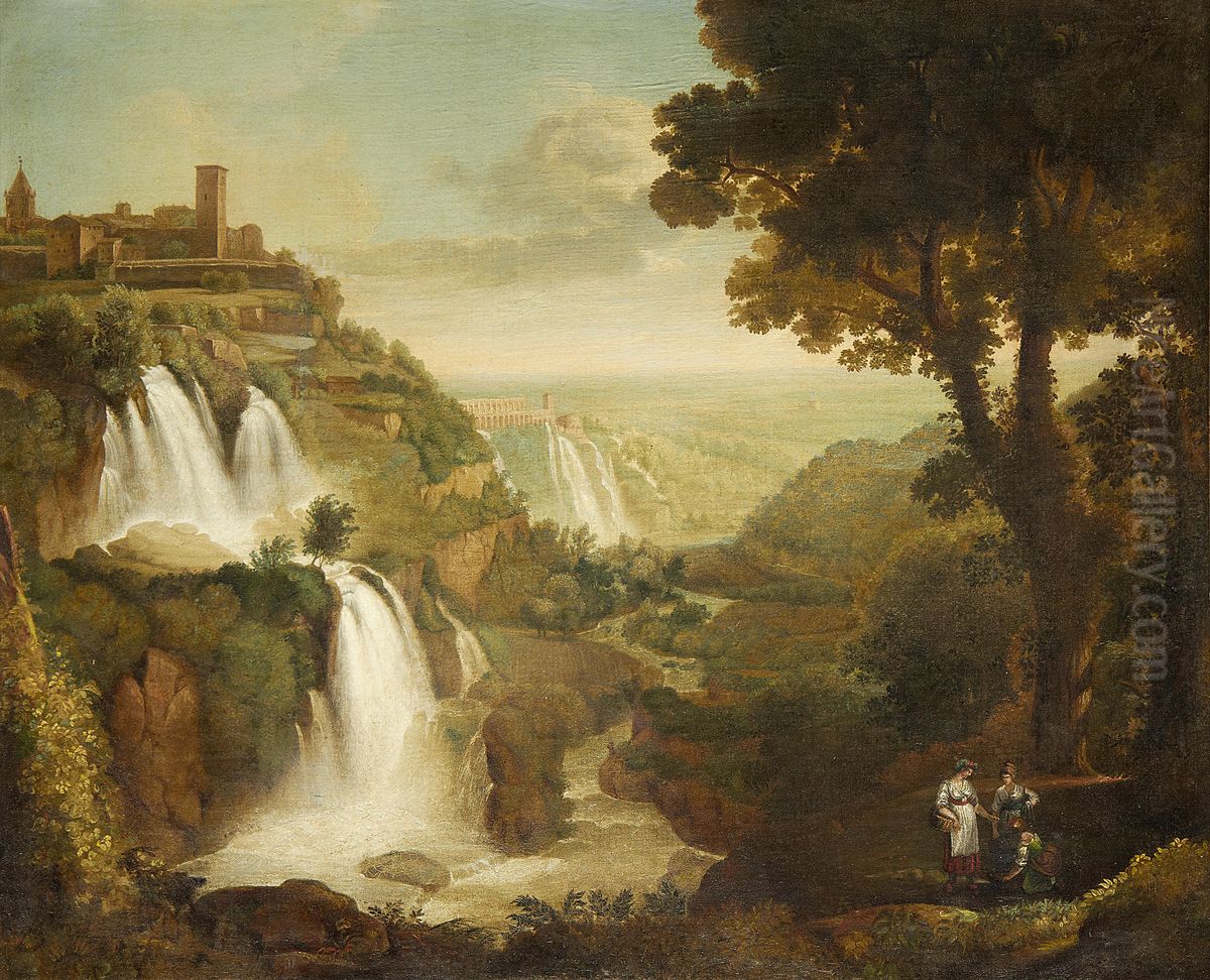 The falls at Tivoli Oil Painting by Jacob Philipp Hackert