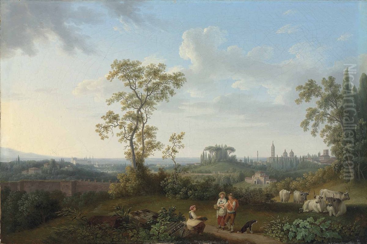 A view of Rome seen from the Villa Patrizi, with Santa Maria Maggiore and San Giovanni in Laterano beyond Oil Painting by Jacob Philipp Hackert