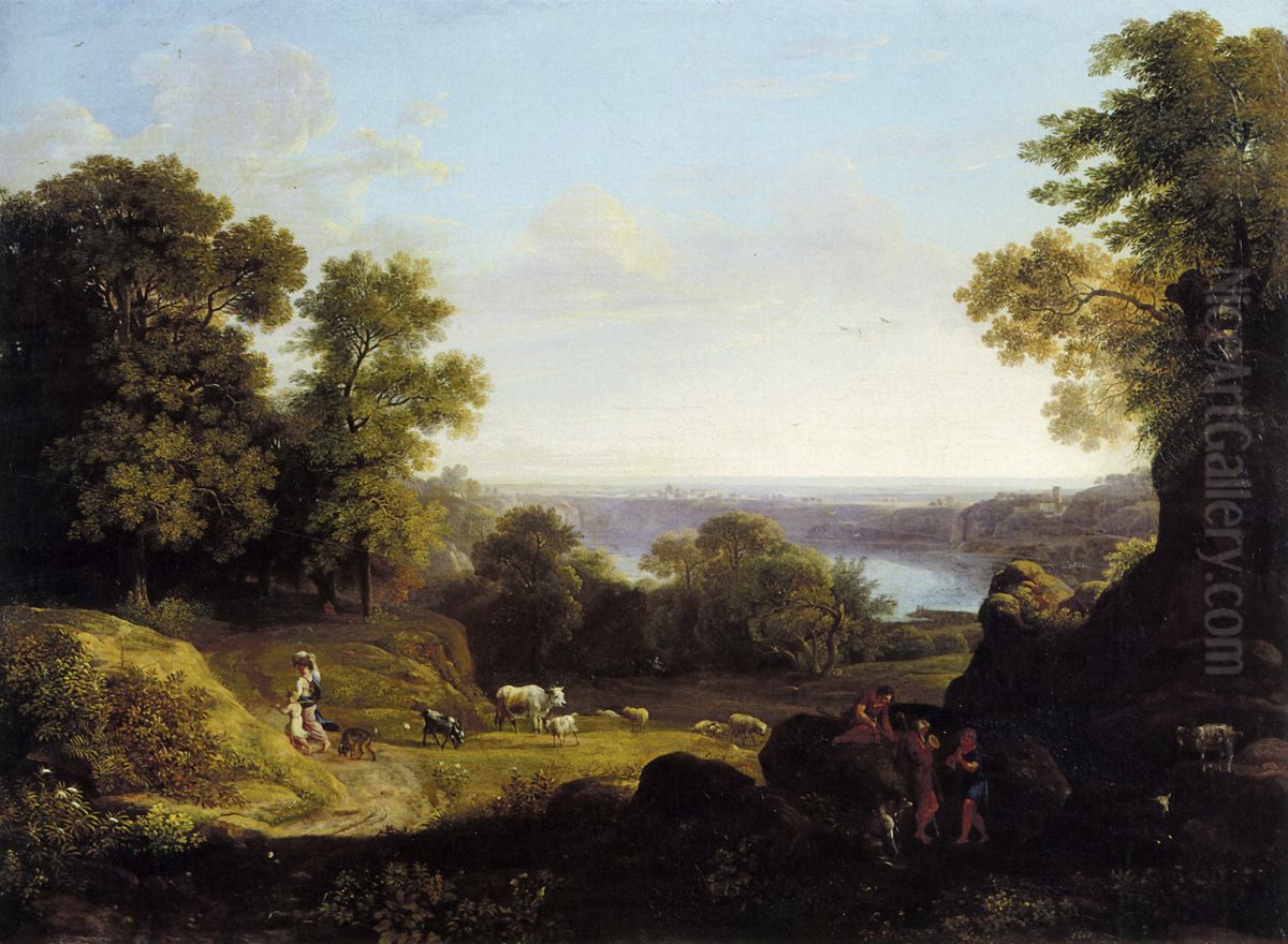 Landscape with Lake Nemi Oil Painting by Jacob Philipp Hackert