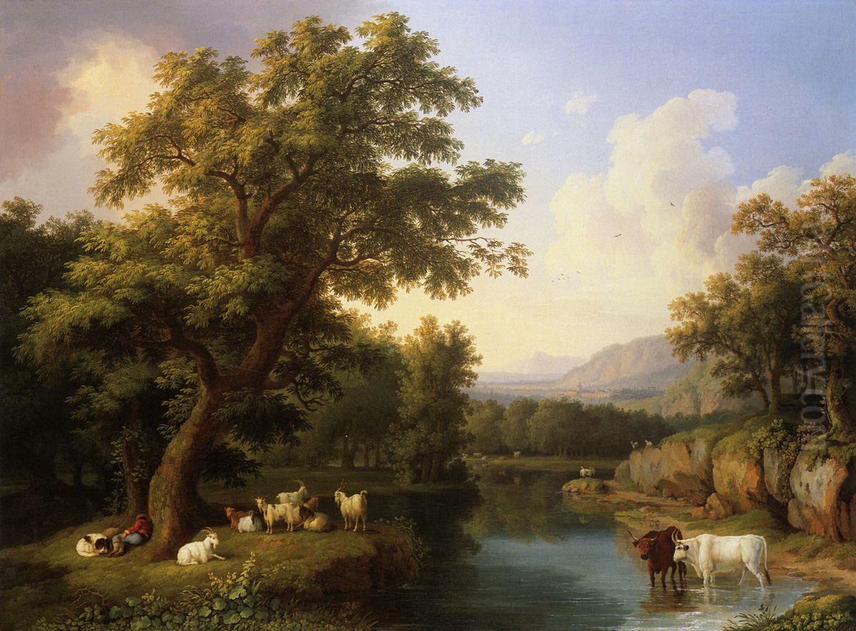 Landscape with the Sanctuary of Loreto by Ancona/Marche (Landscape with a Resting Shepherd) Oil Painting by Jacob Philipp Hackert