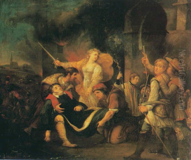 Smierc generala Henryka Kamienskiego pod Ostroleka Oil Painting by Rafal Hadziewicz