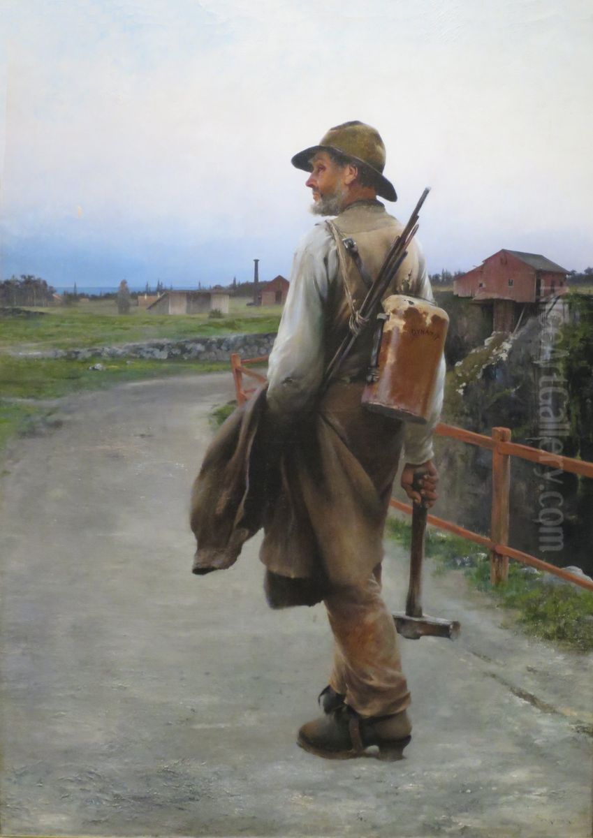 A Miner Oil Painting by August Hagborg