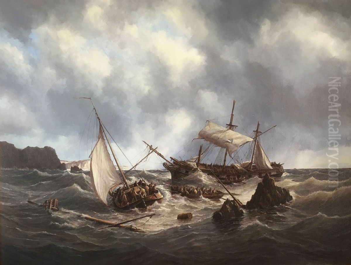 een fregat in nood Oil Painting by unknown
