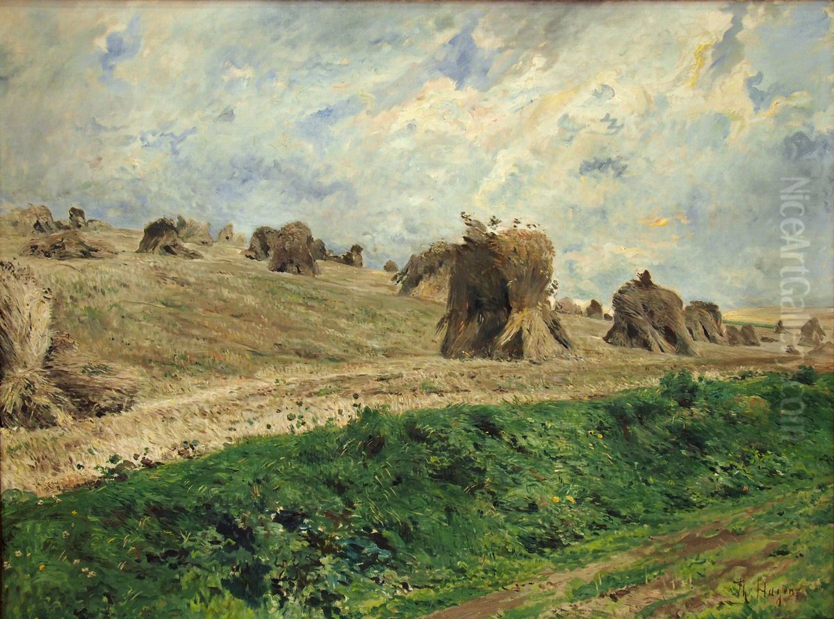 Feld mit Getreidebundeln Oil Painting by Theodor Hagen