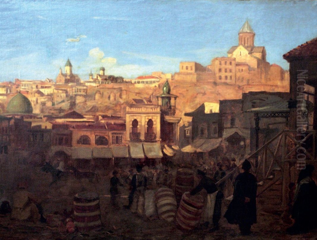 The Meidan Square in Tbilisi. Oil Painting by Hmayak Hakobyan