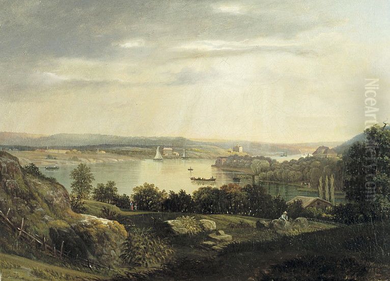 Utsikt fran Kungsholmen mot Langholmen och Sodermalm. Oil Painting by Carl Petter Hallberg