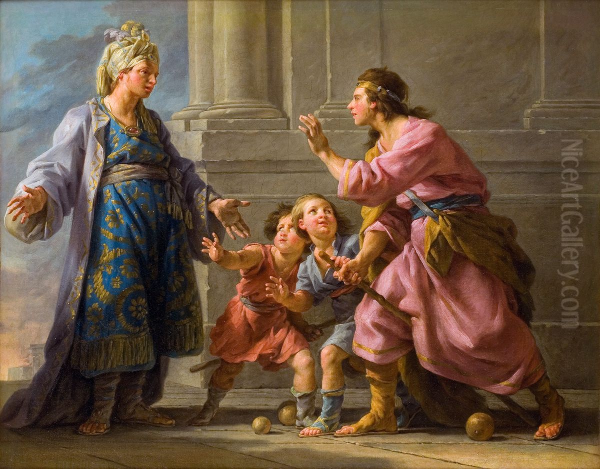 Agesilas jouant avec ses enfants Oil Painting by Noel Halle