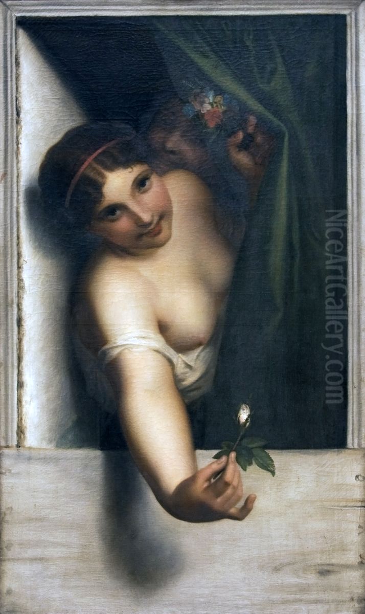 Half-nude in the window Oil Painting by Antoine Wiertz