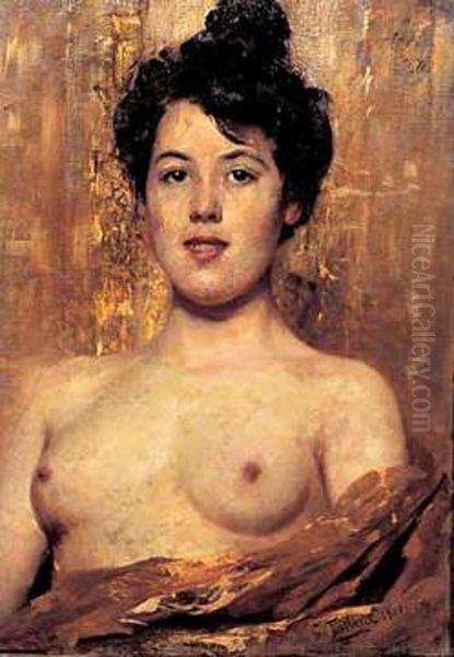 Half nude woman Oil Painting by Cesare Tallone