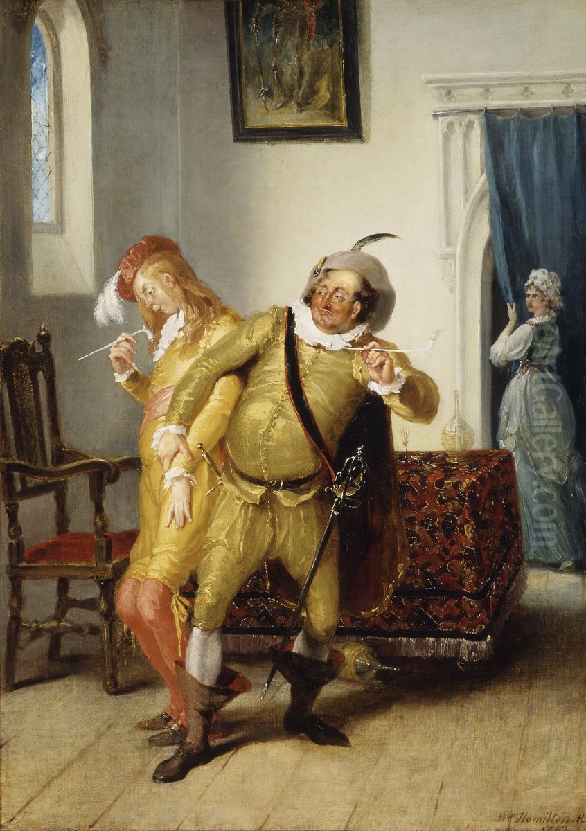 The carousing of Sir Toby Belch and Sir Anthony Aguecheek Oil Painting by William Hamilton