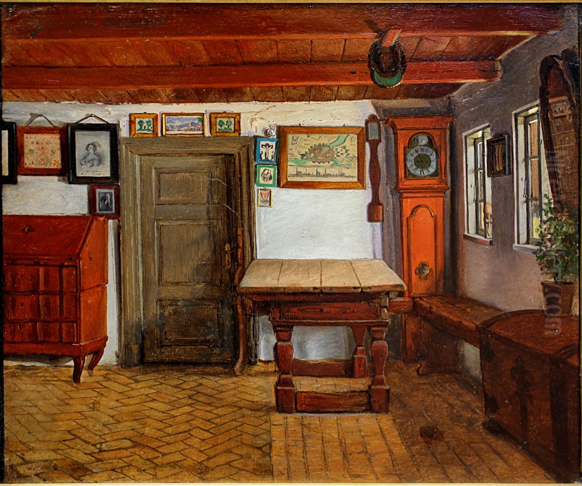 Farmhouse Interior Oil Painting by Hans Jorgen Hammer