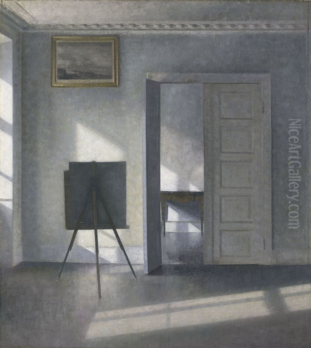 Interior with an Easel, Bredgade 25 Oil Painting by Vilhelm Hammershoi