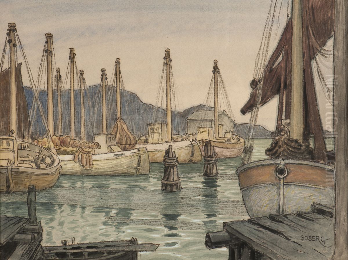 Hamnbild. Oil Painting by Ferdinand Boberg