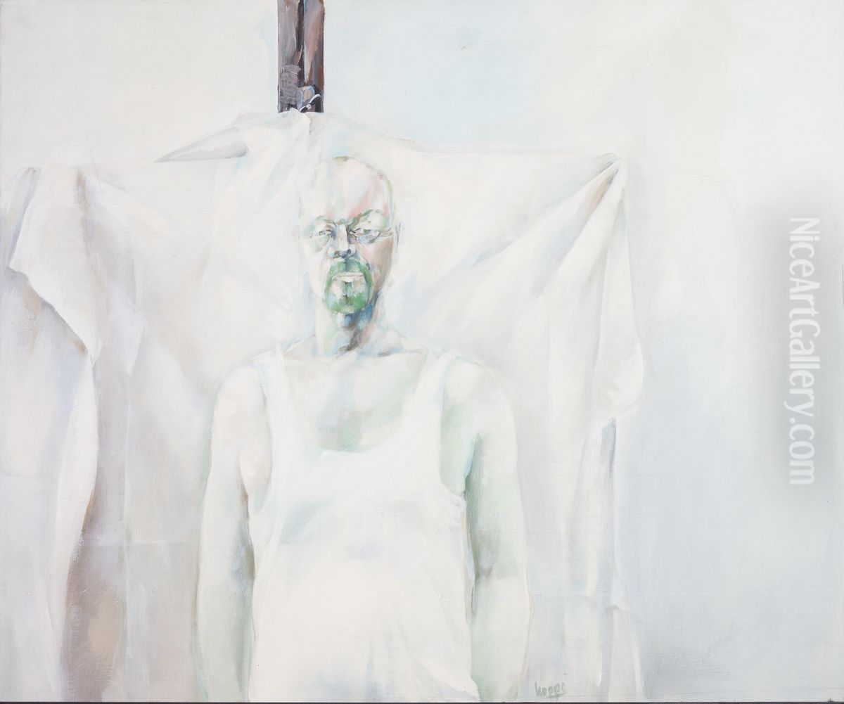 Selbstbildnis vor verhangener Staffelei Oil Painting by Peter Hoppe