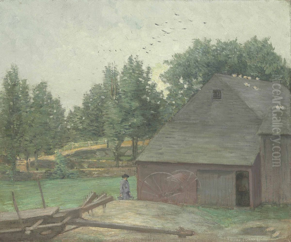 Summer in Connecticut - The Old Barn at Branchville Oil Painting by J. Alden Weir