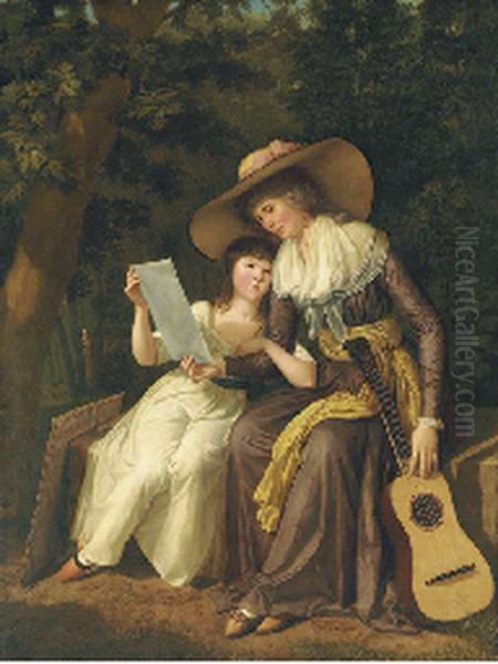 Double Portrait of Mary, Countess of Erne, with her daughter Lady Caroline Crichton, later Lady Wharncliffe Oil Painting by Hugh Douglas Hamilton